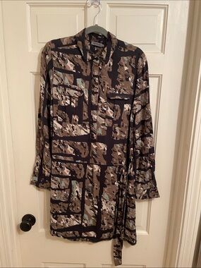 Calvin Klein Jeans Black and Brown Abstract Print Shirt Dress